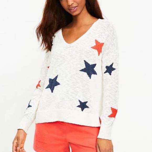 Loft Lou & Grey Star Pattern Sweater - White with Red and Blue Stars - Picture 2 of 9